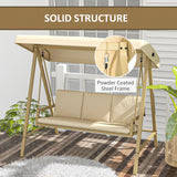 3-Person Patio Swing Chair, Outdoor Porch Swing with Adjustable Canopy, Removable Cushions for Garden, Backyard, Beige