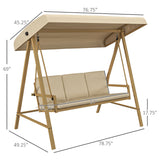 3-Person Patio Swing Chair, Outdoor Porch Swing with Adjustable Canopy, Removable Cushions for Garden, Backyard, Beige