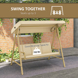 3-Person Patio Swing Chair, Outdoor Porch Swing with Adjustable Canopy, Removable Cushions for Garden, Backyard, Beige
