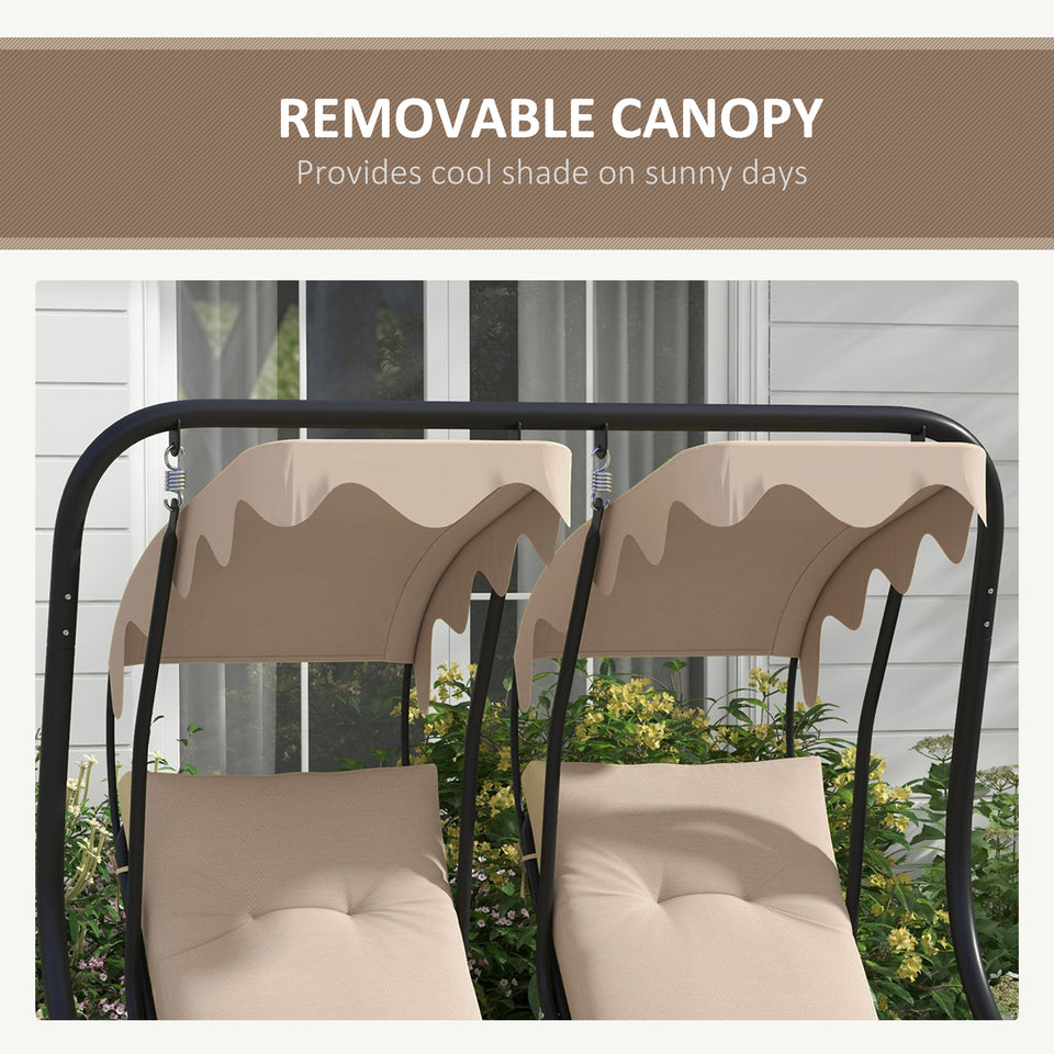 2-Seater Outdoor Porch Swing with Canopy, Patio Swing Chair for Garden, Poolside, Backyard, Beige