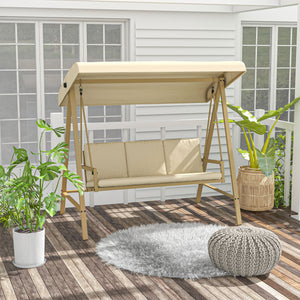 3-Person Patio Swing Chair, Outdoor Porch Swing with Adjustable Canopy, Removable Cushions for Garden, Backyard, Beige