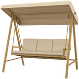 3-Person Patio Swing Chair, Outdoor Porch Swing with Adjustable Canopy, Removable Cushions for Garden, Backyard, Beige