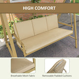 3-Person Patio Swing Chair, Outdoor Porch Swing with Adjustable Canopy, Removable Cushions for Garden, Backyard, Beige