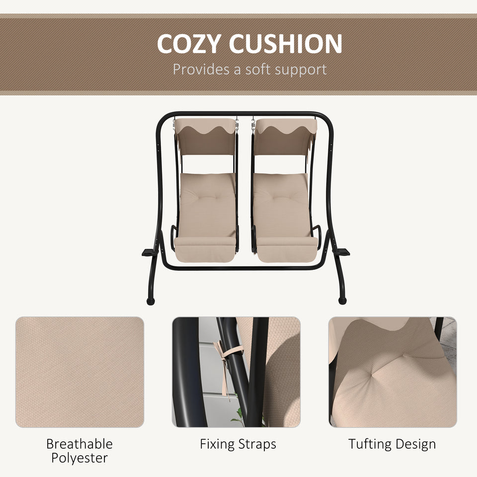 2-Seater Outdoor Porch Swing with Canopy, Patio Swing Chair for Garden, Poolside, Backyard, Beige